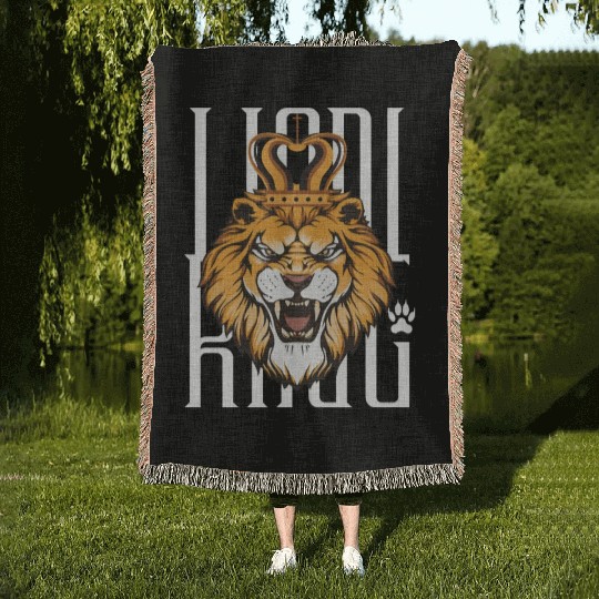 Black and Orange Illustrated Lion King Woven Blankets