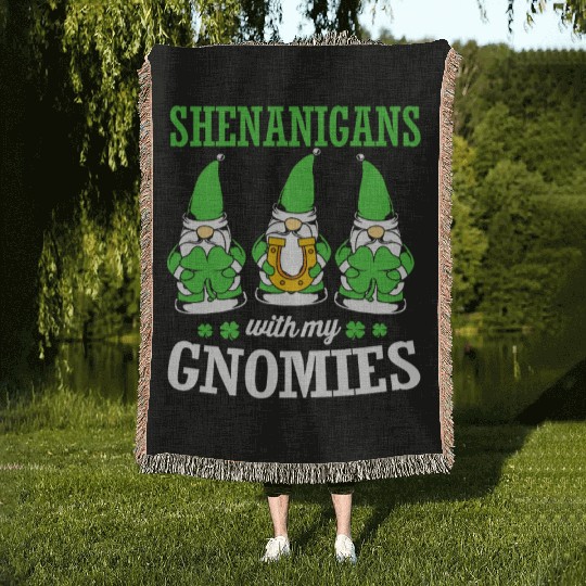 Clover St Patricks Day Shenanigans With My Gnomies Woven Blankets