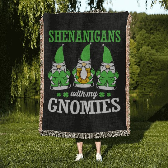 Clover St Patricks Day Shenanigans With My Gnomies Woven Blankets
