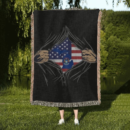 Rip Reveal America State Flag Michigan Woven Blankets