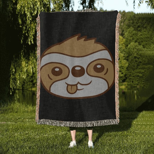 face sloth cartoon head Woven Blankets