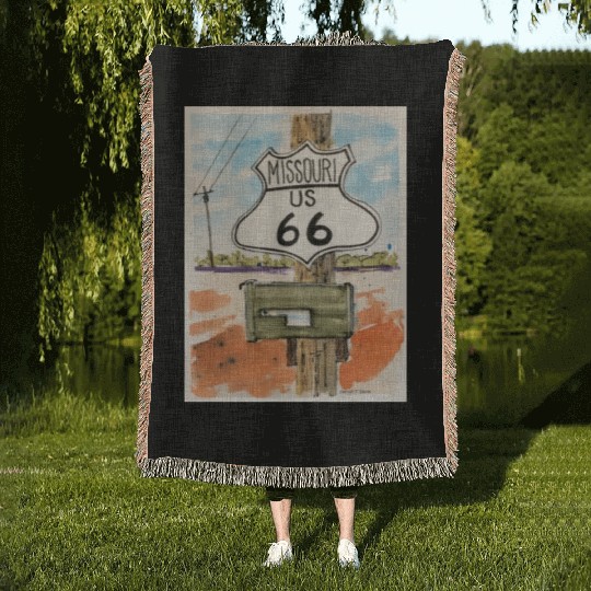 Missouri Route 66 Sign Woven Blankets