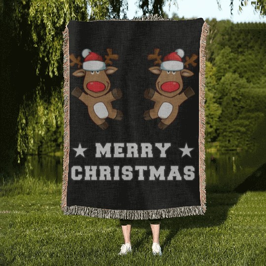 Merry Christams Funny Elf Deer Christmas Woven Blankets