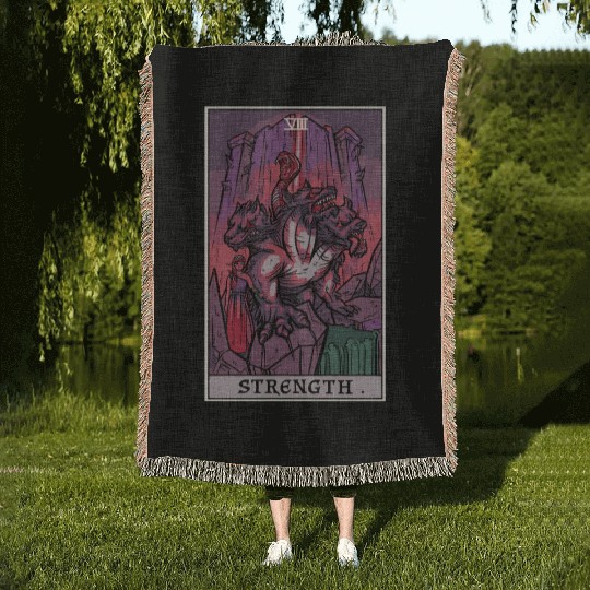 Strength Tarot Card Halloween Cerberus Greek Mytho Woven Blankets