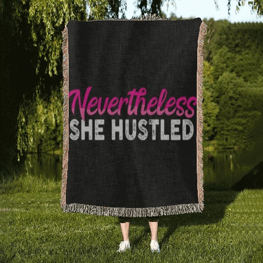 Nevertheless She Hustled Women Weightlifting Gym W Woven Blankets