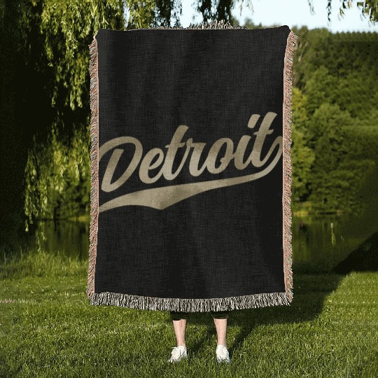 Detroit Michigan Cool Retro 1970S Vintage Woven Blankets