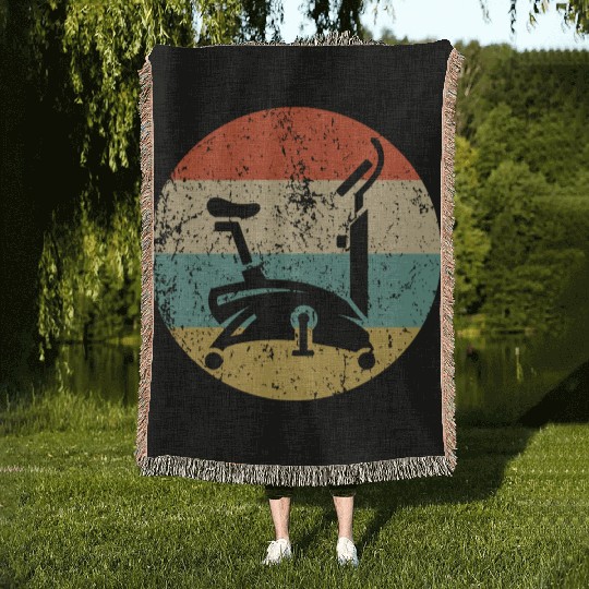 Stationary Bike Gym Equipment Icon Retro Fitness Woven Blankets