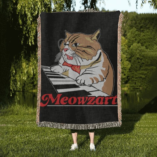 Meowzart Piano Cat Musician Musical Pianist Music Woven Blankets