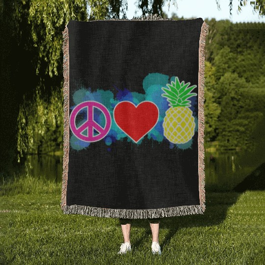 peace love pineapple Woven Blankets