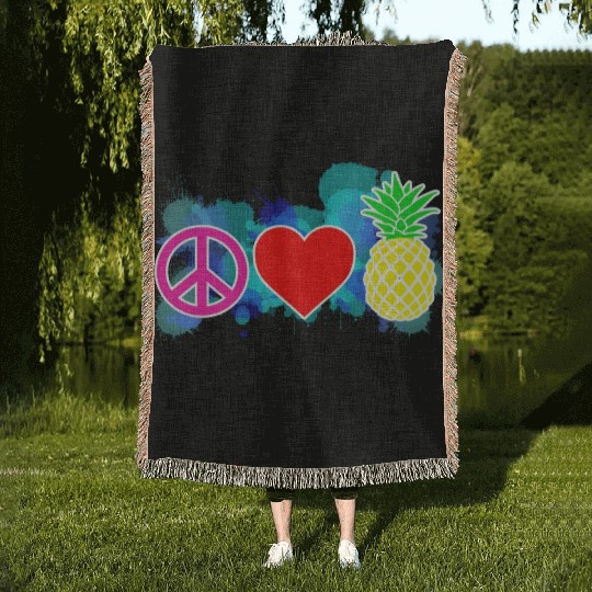 peace love pineapple Woven Blankets