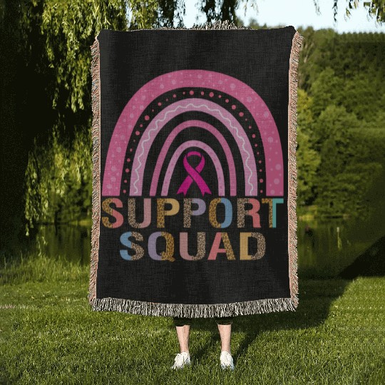 Support Squad Leopard Pink Warrior Breast Cancer Woven Blankets