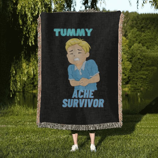 Tummy Ache Survivor Funny Back To School Woven Blankets