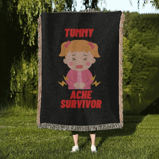 Tummy Ache Survivor Funny Back To School Woven Blankets