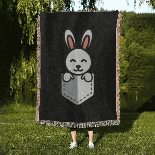 Bunny Pocket Cute Little Easter Sunday Egg Hunt Woven Blankets