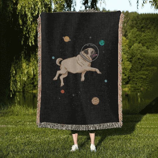 Pug Astronaut For Pug Lover Woven Blankets