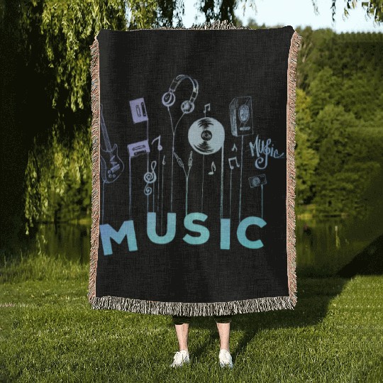 Music Guitar Cassette Mixtape Vinyl Musician Woven Blankets