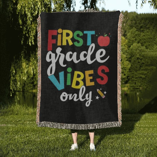 First Grade Vibes Only Elementary Teacher Woven Blankets