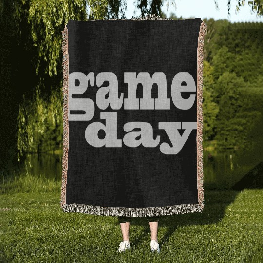 Game Day - white letters Woven Blankets