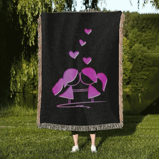 Loving couple lesbian pink glitter love Woven Blankets