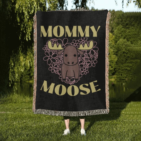 Mommy Moose Lover Alces Elk Deer Mothers Day Woven Blankets