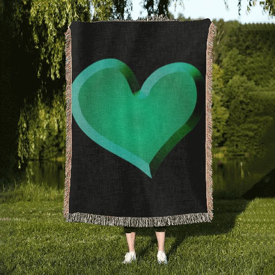 green heart icon glitter green Woven Blankets