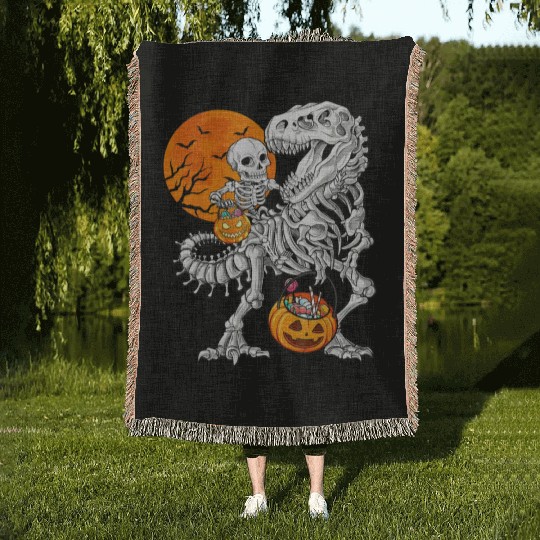 Skeleton Dinosaur T rex Boys Funny Halloween Mummy Woven Blankets