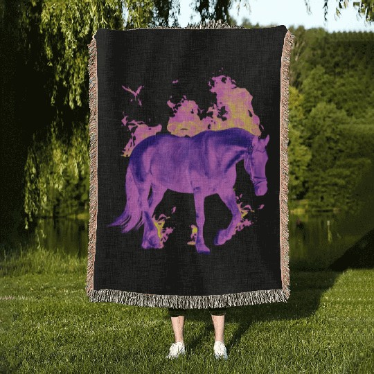 Horse on fire Woven Blankets