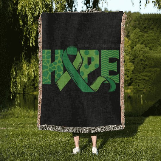Hope Green Mental Health Support Woven Blankets