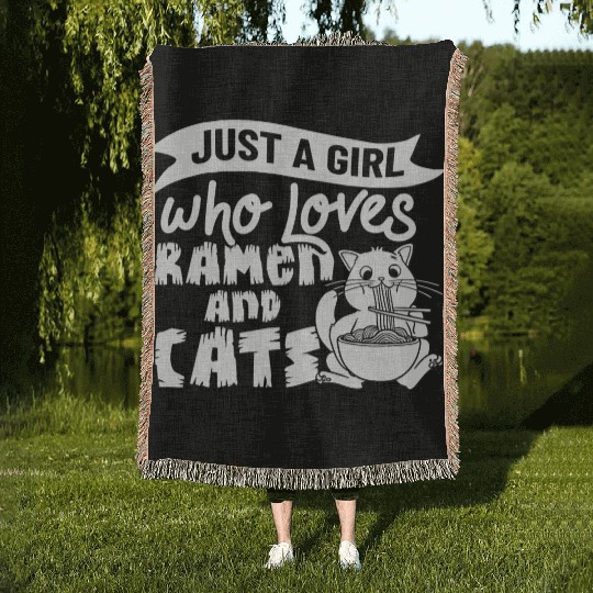 Ramen Cat Bowl Chicken Noodle Soup Japanese Woven Blankets