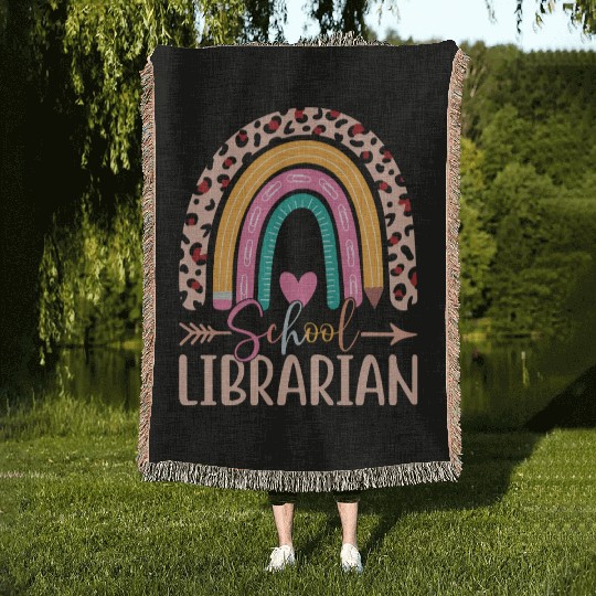 School Librarian Rainbow Leopard Print Librarian Woven Blankets