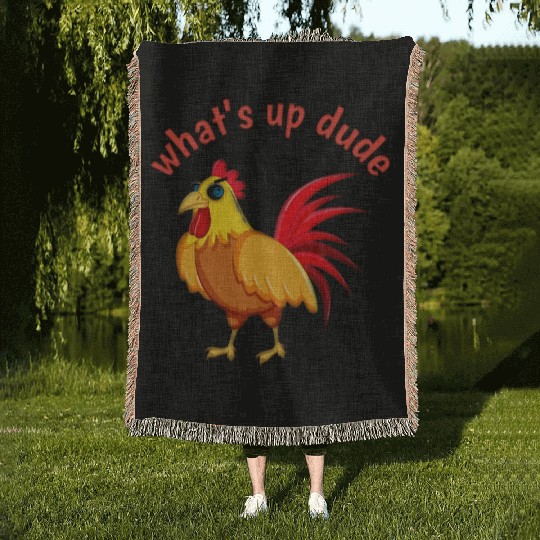Angry Cartoon Cock Bird Woven Blankets