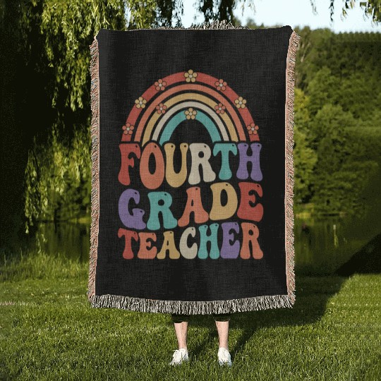 4th Grade Teacher Rainbow First Day Of School Woven Blankets