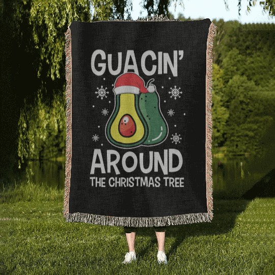 Christmas Guacin Around The Tree Avocado Xmas Woven Blankets