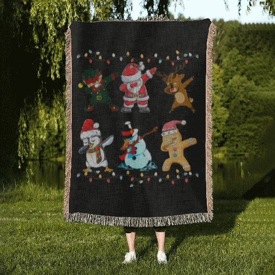 Funny Cute Dabbing Santa Elf Friends Christmas Mem Woven Blankets