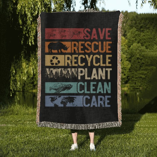 Earth Day, Save the planet, clean the oceans Woven Blankets