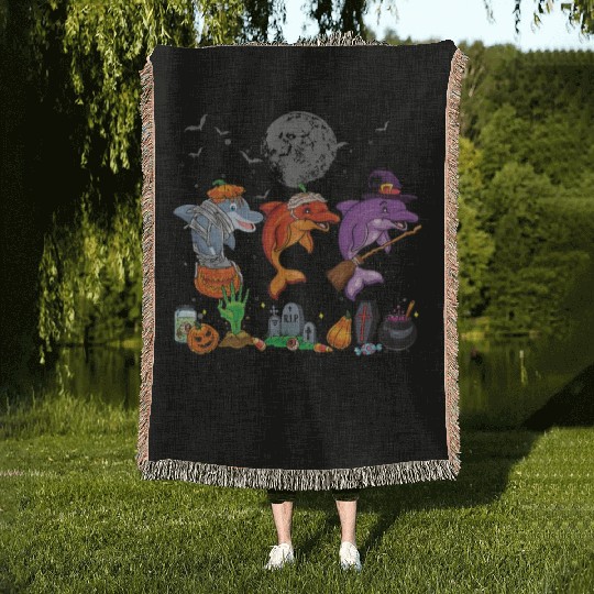 Mummy Pumpkin Witch Dolphin Halloween Woven Blankets