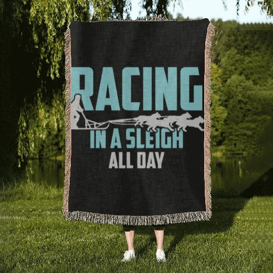 Alaska Sled Dog Racing In A Sleigh All Day Mushing Woven Blankets