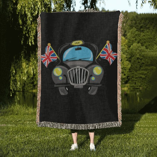 Taxi Hackney the black cab in London Woven Blankets