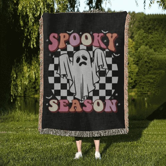 Spooky Season Halloween Vintage Text Design Woven Blankets
