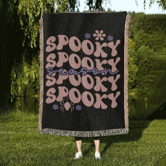 Spooky Spooky Season Cute Retro Wavy Text Design Woven Blankets