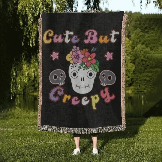 Cute But Creepy Funny Floral Skull Design For Kid Woven Blankets