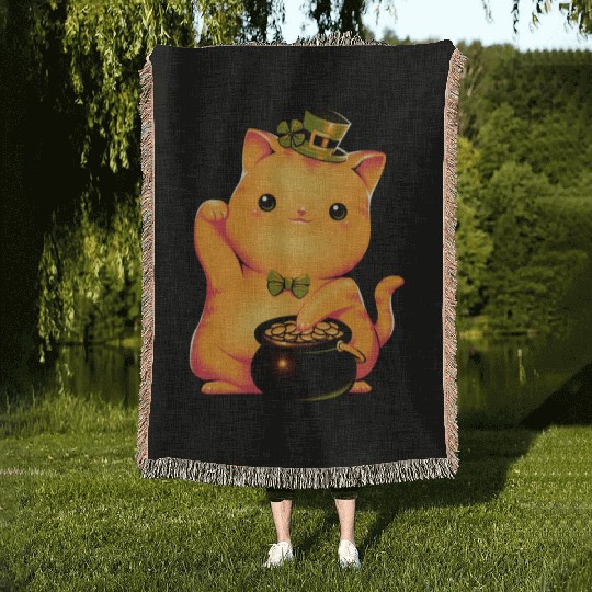 cat Irish Lucky Cat Woven Blankets