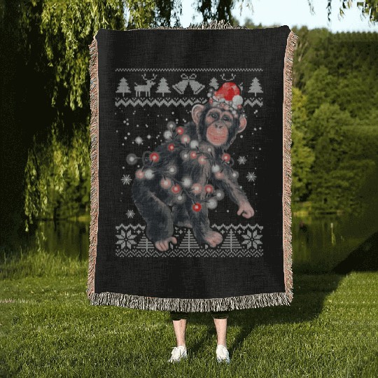 Chimpanzee Monkey Ugly Christmas Pajama Xmas Monke Woven Blankets