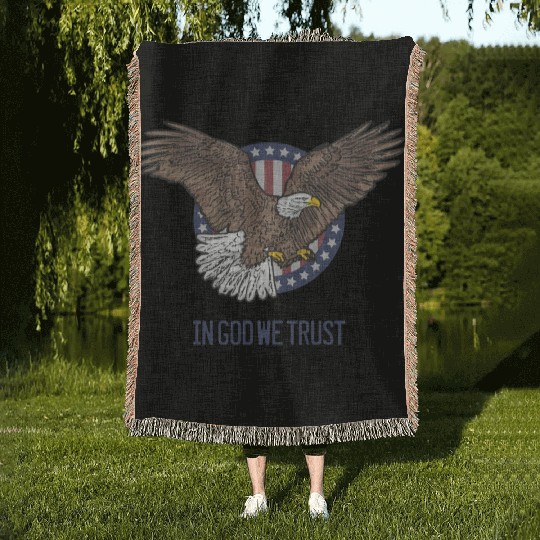 In God We Trust - Bald Eagle - Patriotic Woven Blankets