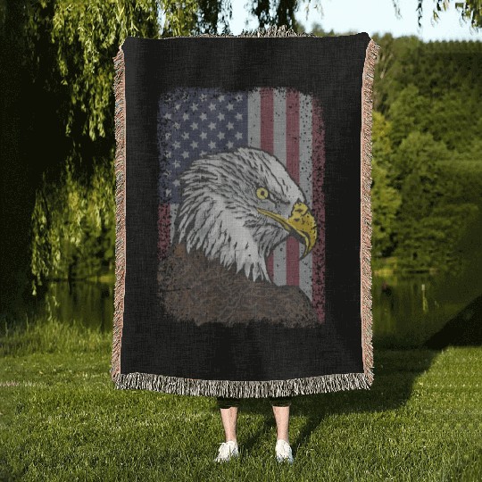 Bald Eagle - American Flag - Patriotic Woven Blankets