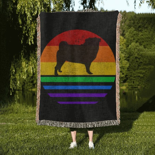 LGBT Pug Rainbow Flag Woven Blankets