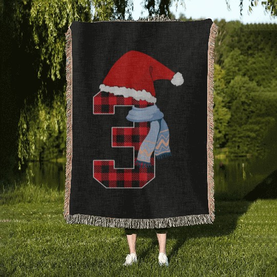 Number 3 Christmas Graphic 3 Year Old Kids Xmas Woven Blankets