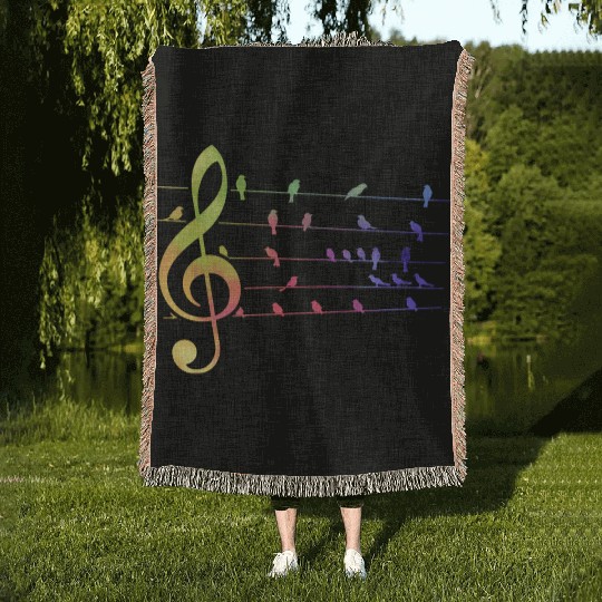 Colorful Birds Musical Notes Music Teacher Woven Blankets