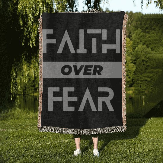 faith over fear Woven Blankets
