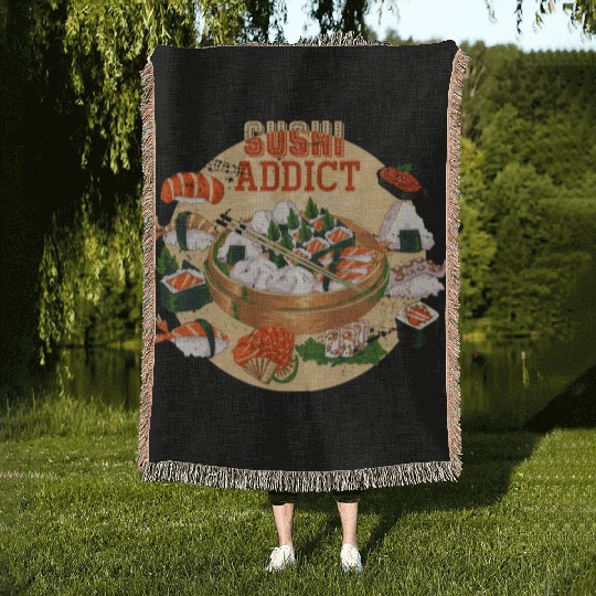 Funny Sushi Addict Asian Food Lover Sushi Woven Blankets